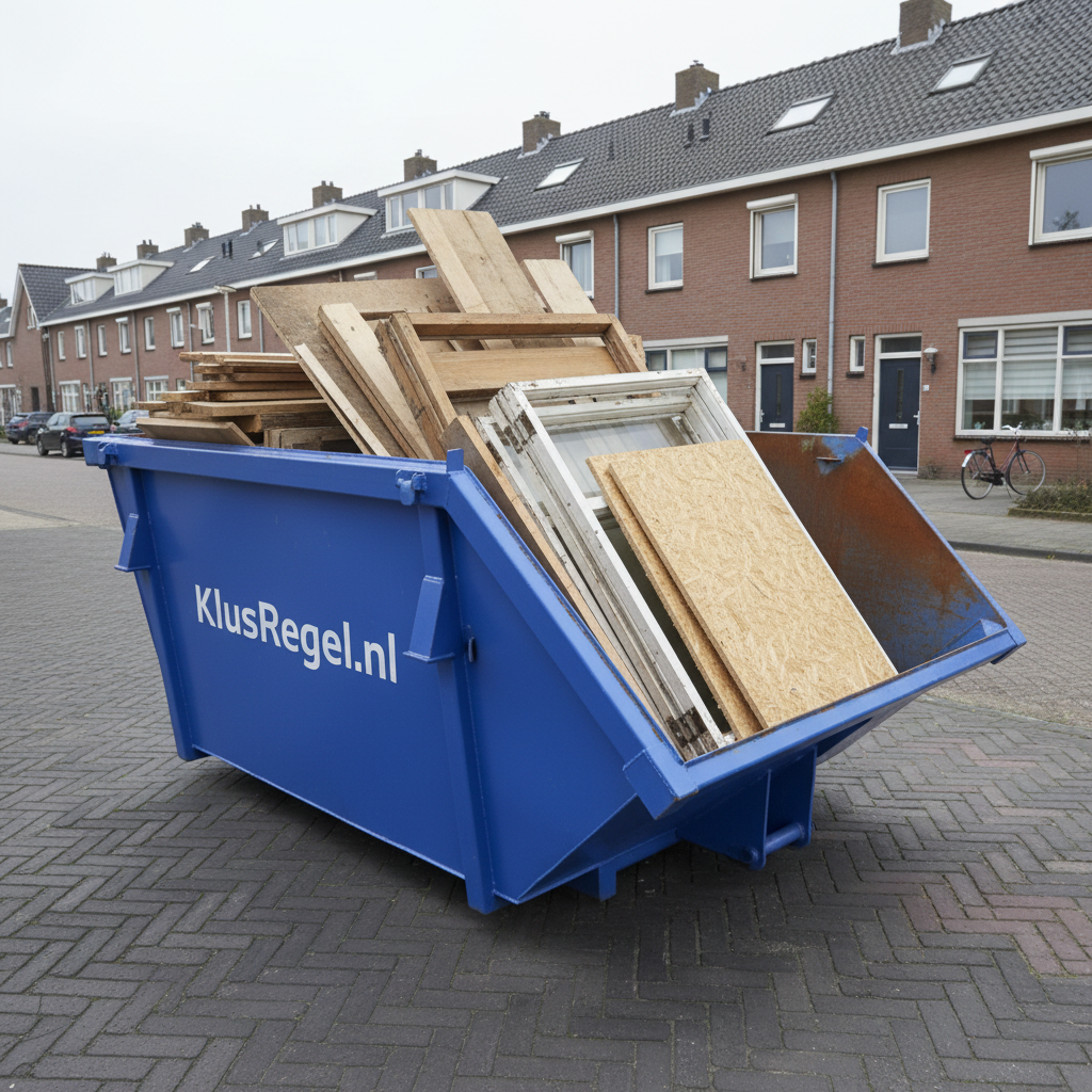 3m³ Container KlusRegel.nl gevuld met hout