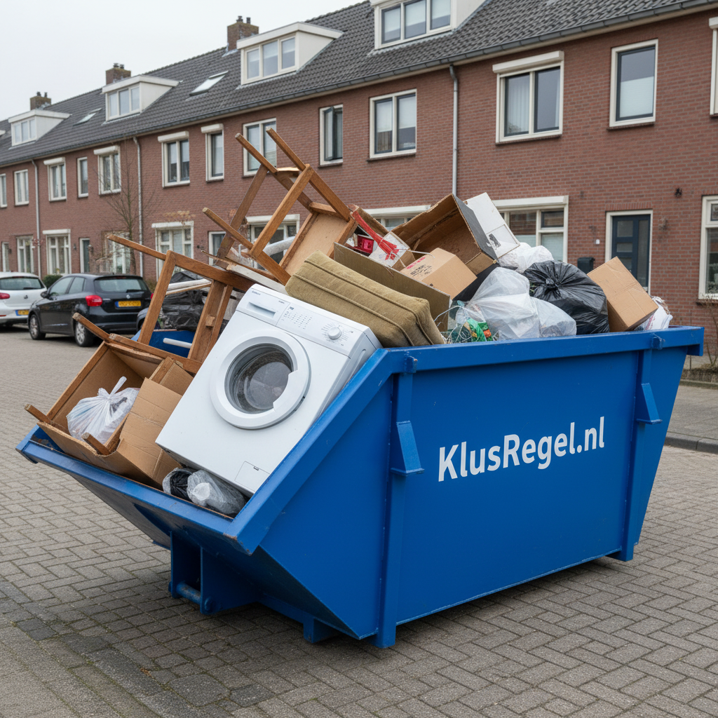 3m³ Container KlusRegel.nl gevuld met grofvuil