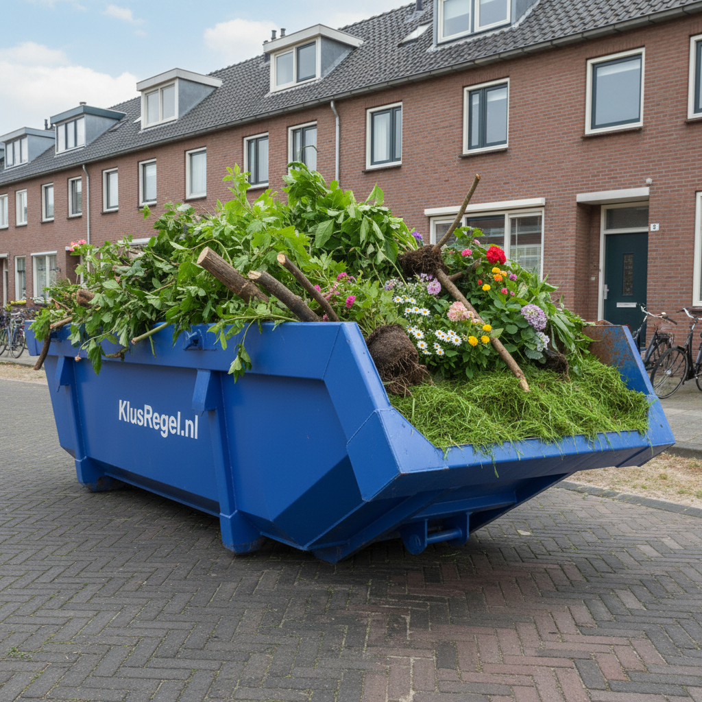 6m³ Container KlusRegel.nl gevuld met groen- en tuinafval