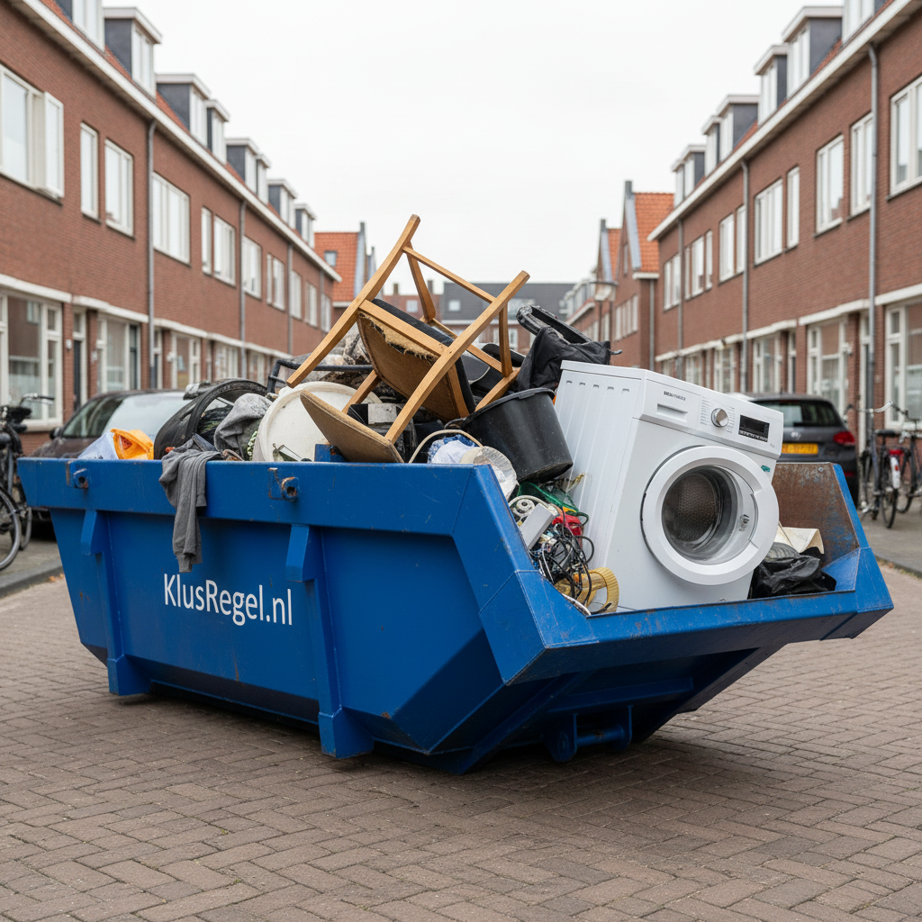 6m³ Container KlusRegel.nl gevuld met grofvuil